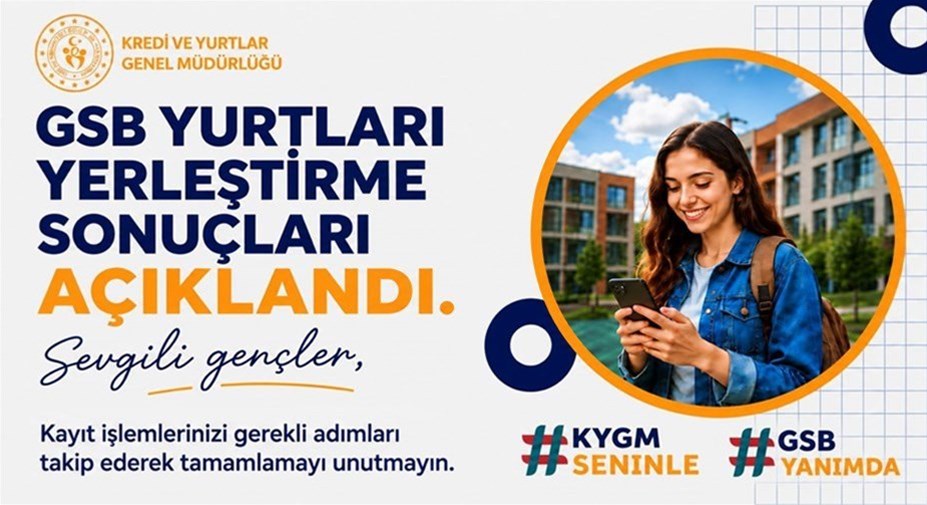 Sevgili Öğrencilerimiz, GSB Yurtları Yerleştirme Sonuçları açıklandı.